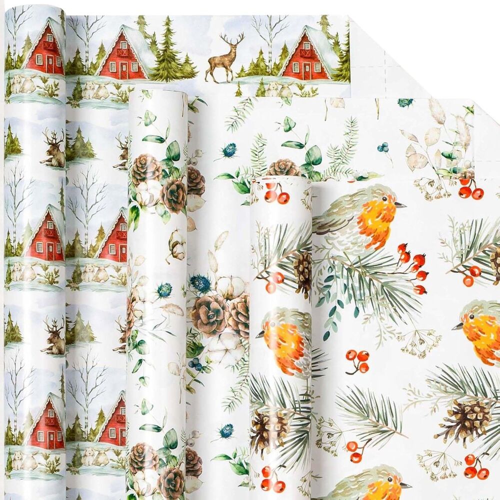 Homeral Christmas Wrapping Paper Rolls - 3 Rolls - 17 Inch x 120 Inch Per Roll
